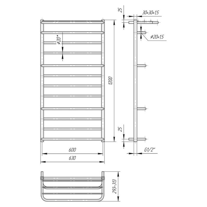 Полотенцесушитель ЛЮКСОР 1200х630/600