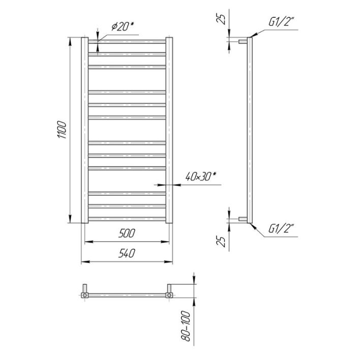 Полотенцесушитель ПРЕМИУМ КЛАССИК 1100х540/500