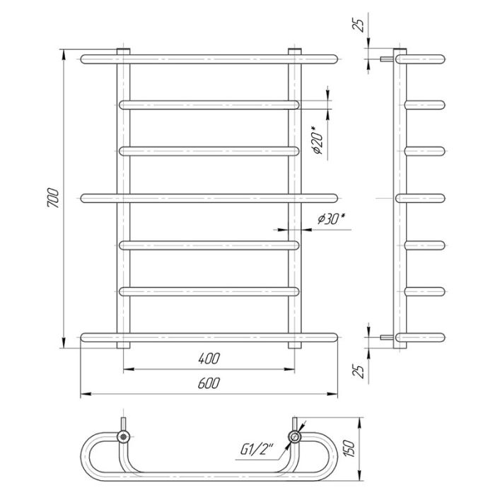 Полотенцесушитель ВЕРОНА 700х600/400