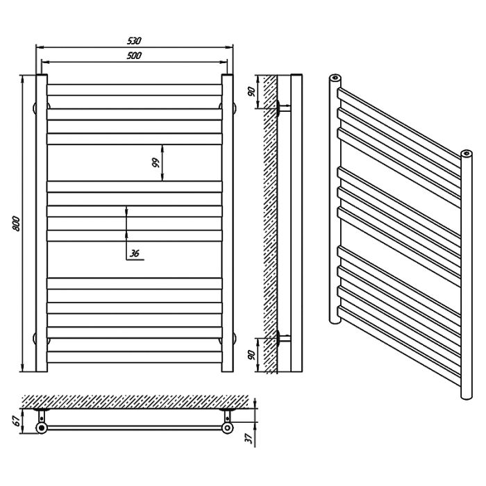 Полотенцесушитель КВАТРО П10, 500*800