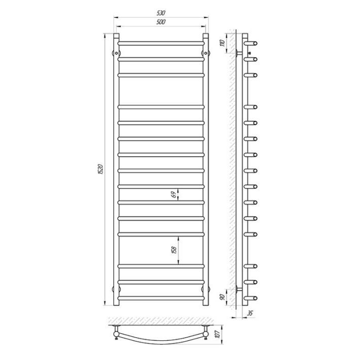 Рушникосушка КЛАСІК П15, 500*1500 хром