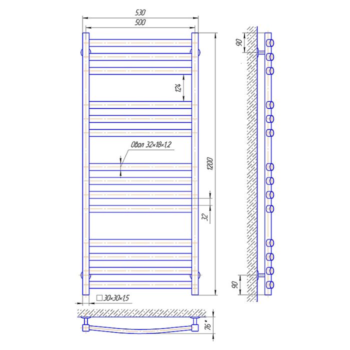 Полотенцесушитель ГРАНД П14, 500*1200, левый