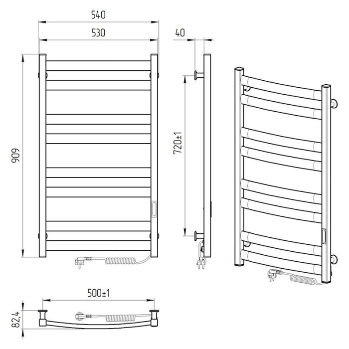 Рушникосушка АТЛАНТ ЧФЧ8, 500*900, права, чорний мат