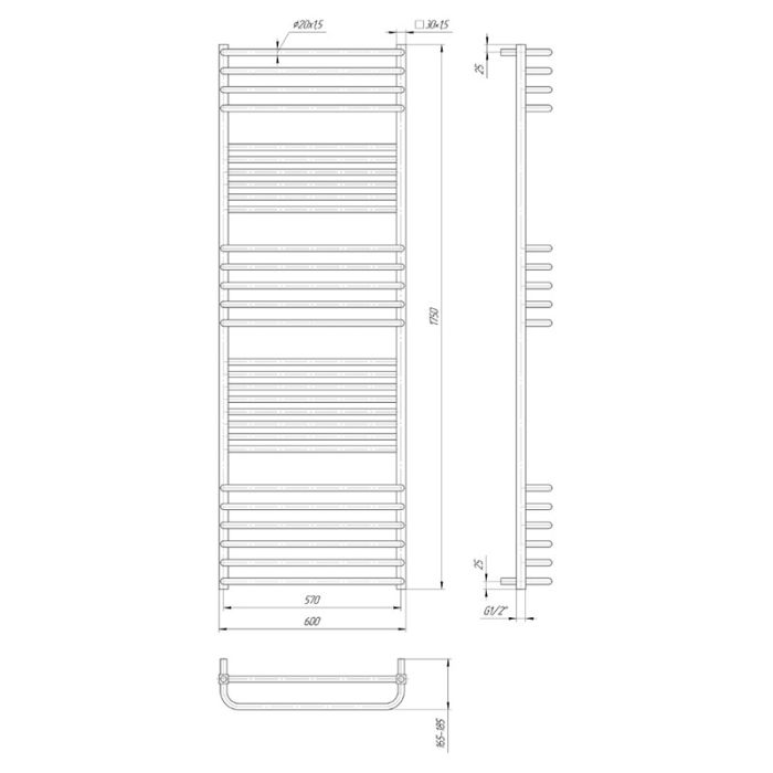 Полотенцесушитель ГЕРА ЛЮКС 1750х600/570
