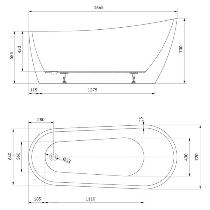 Ванна Cersanit ZEN 167х72 свободностоящая + ножки прикруч.