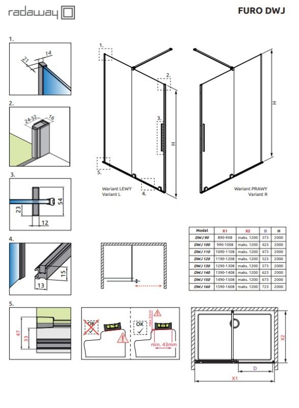 Душевые двери Radaway Furo Black DWJ 772Rx2000 прозрачное стекло