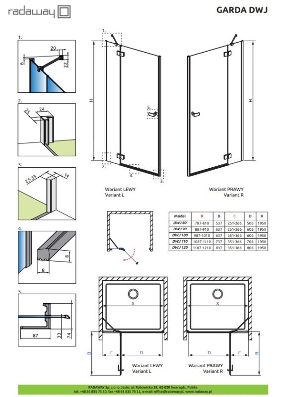 Душевая дверь Radaway Garda Chrome DWJ 900Rx1950 прозрачное стекло