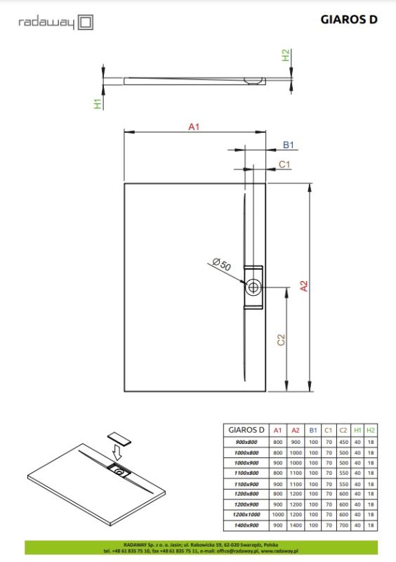 Душовий піддон Radaway Giaros D 1200x1000x40 білий