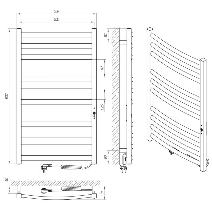Рушникосушка ГРАНД П10, 500*900, права