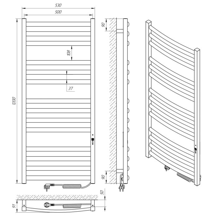 Рушникосушка ГРАНД П14, 500*1200, права, хром