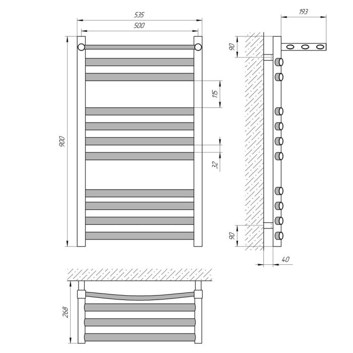Полотенцесушитель ГРАНД П11, 500*900 с полкой