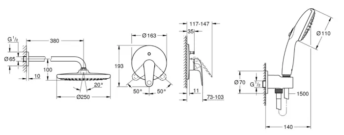 Душевая система Grohe Euroeco с Tempesta 250