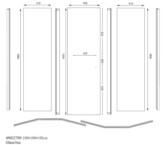 Душевая кабина 100*100 б/п, проф. сатин, стекло прозр.(8мм), раздв.внутрь