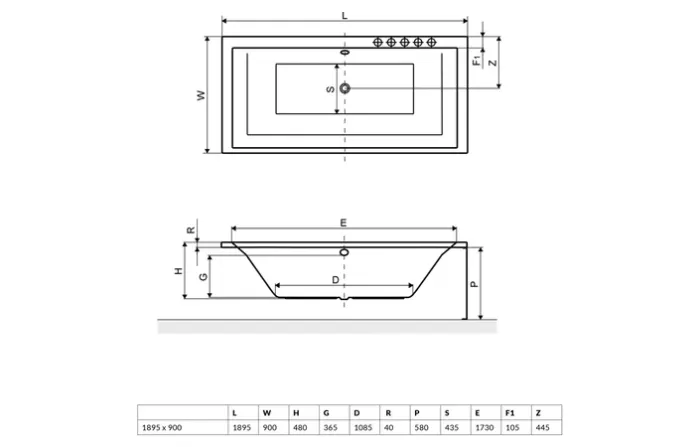 Ванна акрилова Radaway ITEA 190x90 з ніжками та сифоном R135L
