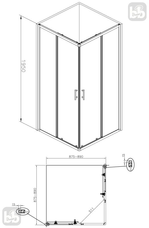 Душевая кабина JOLLY 88*88*195см квадратная, раздвижная дверь, стекло прозрачное 6мм с покрытием Easy Clean