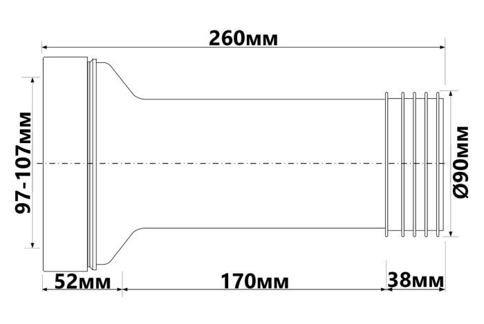 Колено-подключение McAlpine к WC L-260 mm с уплотнителем (длинное)