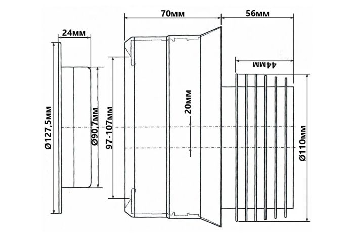 Колено-подключение McAlpine к WC смещено с уплотнением L-120 мм