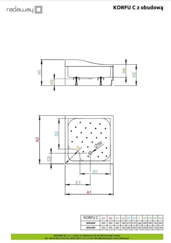 Душевой поддон Radaway Korfu C 900x900x480 белый
