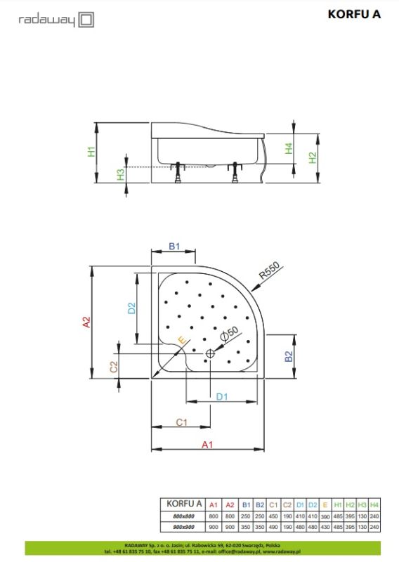 Душовий піддон Radaway Korfu A 800x800x480 білий