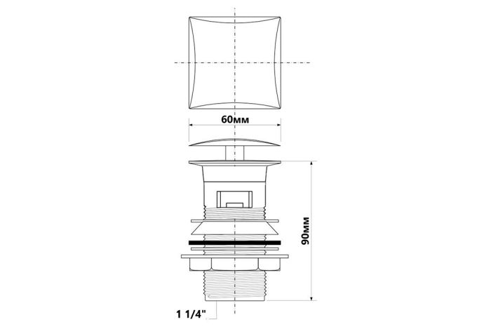 Корок-автомат McAlpine для умивальника з переливом 5/4'' квадратний