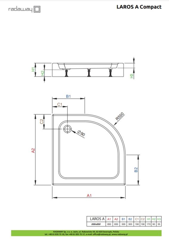 Душовий піддон Radaway Laros A Compact 850x850x170 білий