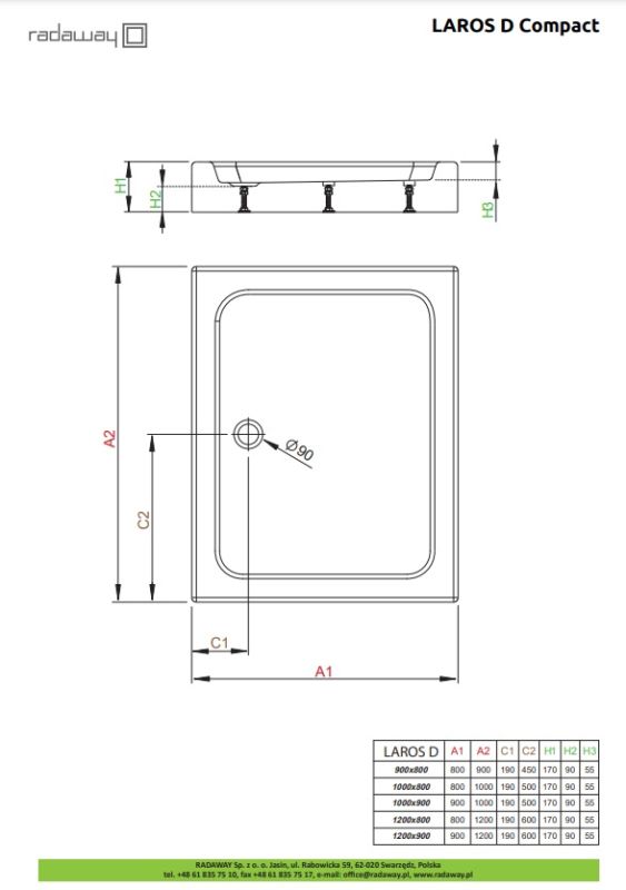Душевой поддон Radaway Laros D Compact 1200x800x170 белый