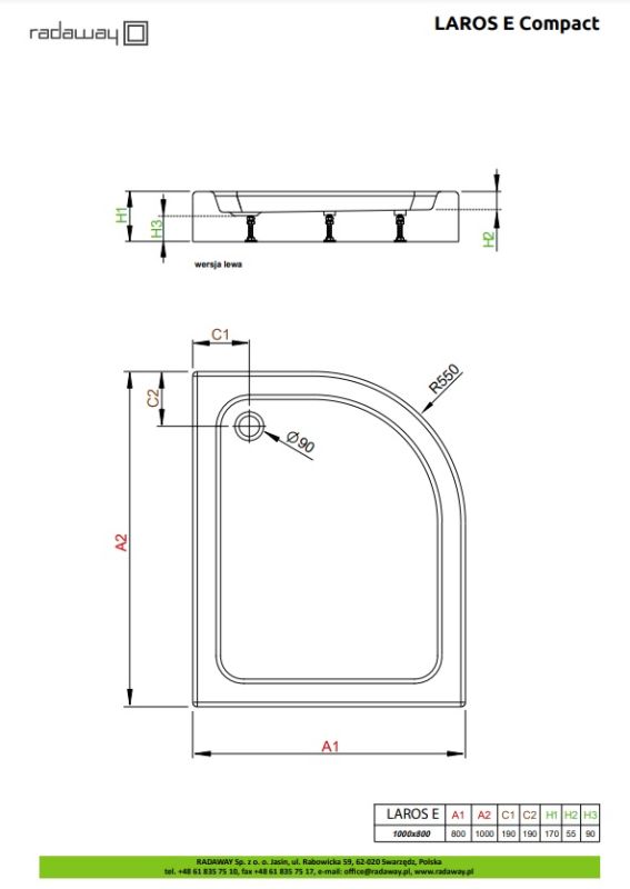 Душевой поддон Radaway Laros E Compact 1000Rx800x170 белый