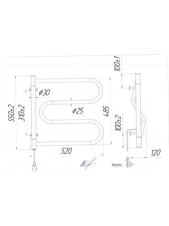Рушникосушка ЛАСО 550x520/120 електр., Права