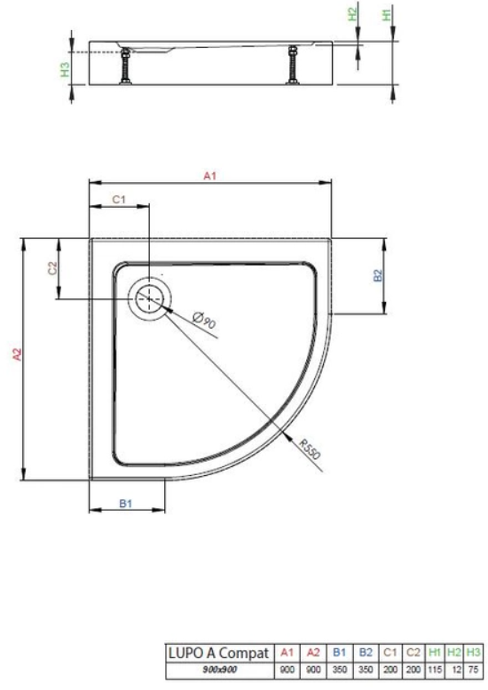Душовий піддон Radaway Lupo A Compact 900x900x115