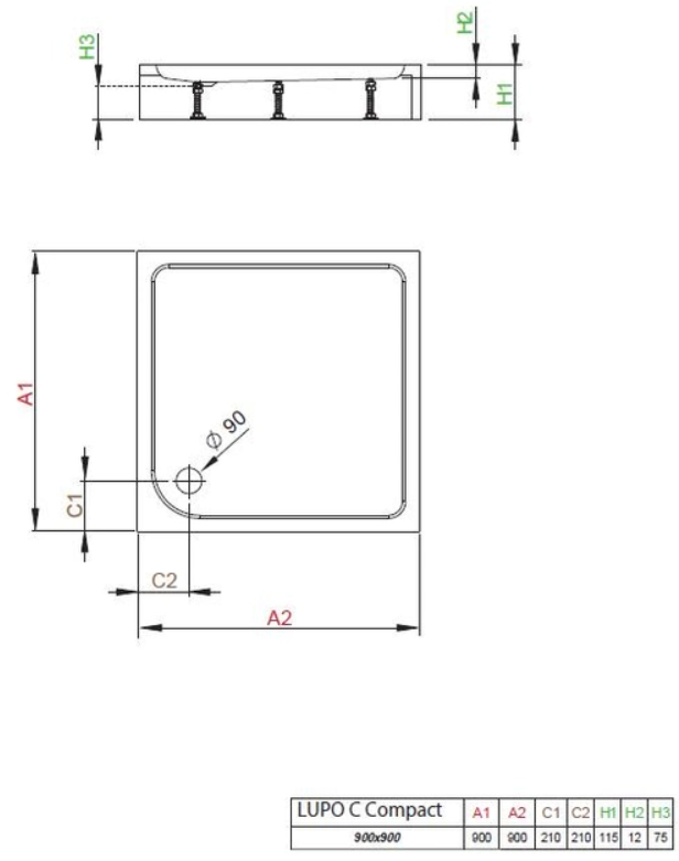 Душовий піддон Radaway Lupo C Compact 800x800x115
