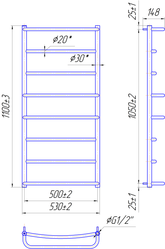 Полотенцесушитель ЛЮКС HP 1100х530/500