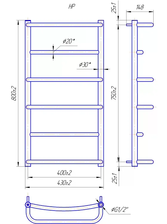 Рушникосушка ЛЮКС HP 800х430/400, білий глянець