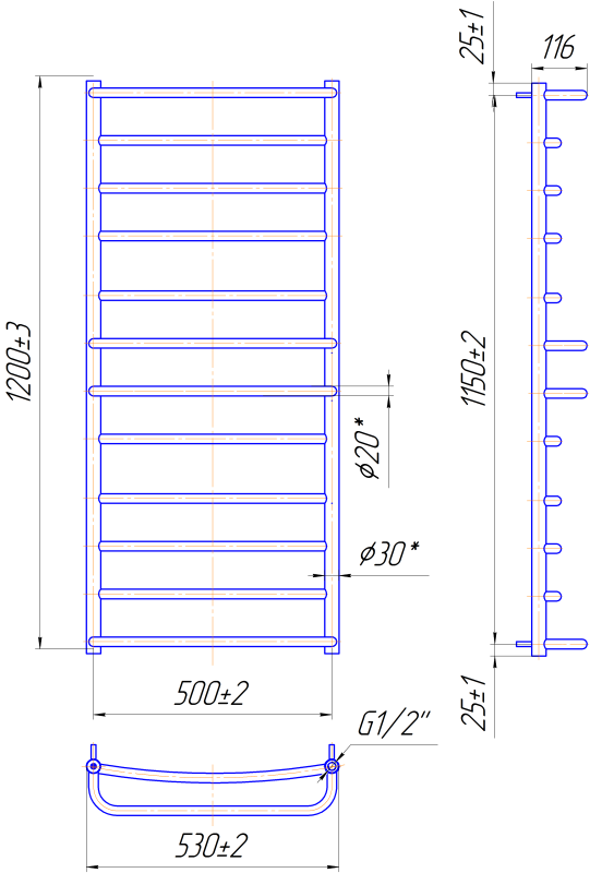 Полотенцесушитель ЛЮКС 1200х530/500