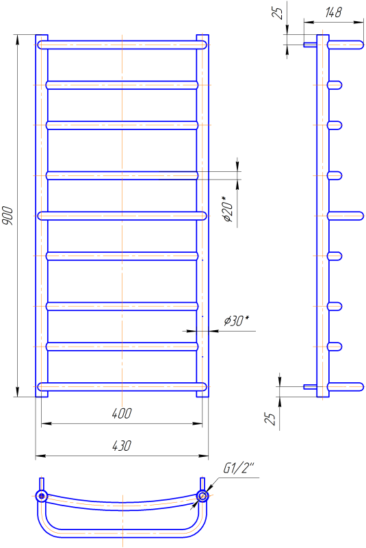 Рушникосушка ЛЮКС 900х430/400