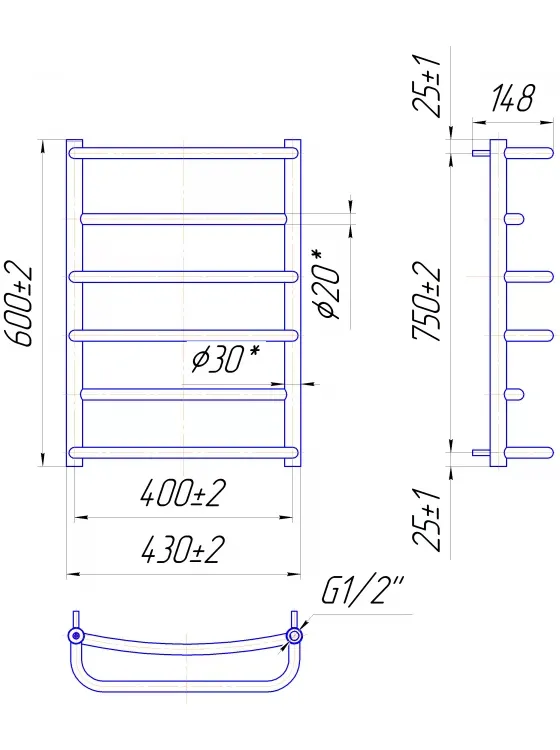 Полотенцесушитель ЛЮКС 600х430/400