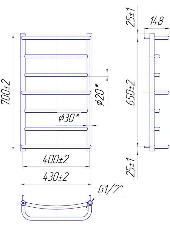 Полотенцесушитель ЛЮКС 700х430/400