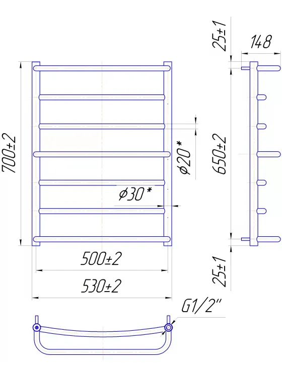 Рушникосушка ЛЮКС 700х530/500