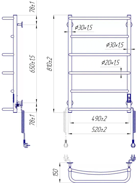 Рушникосушка ЛЮКС НР-І 800х530/150 електр.TR K