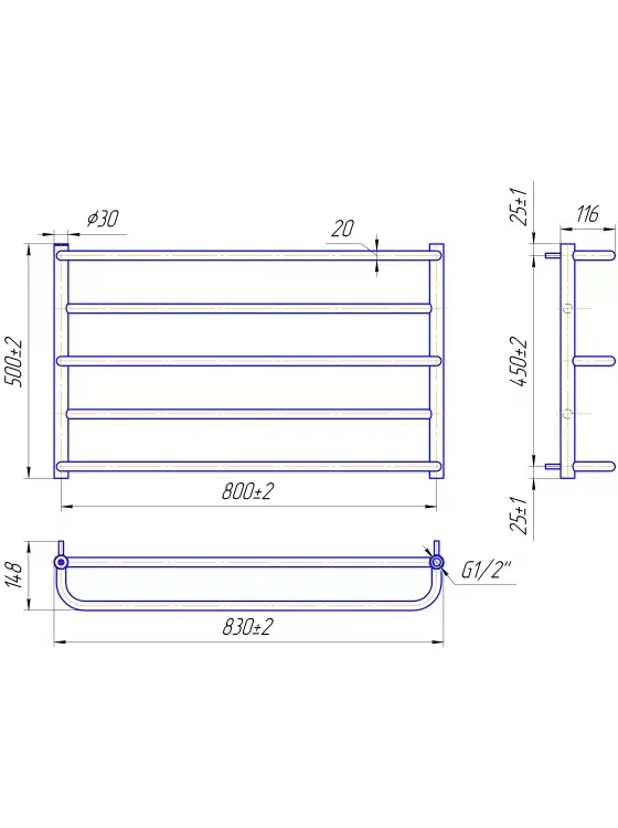 Полотенцесушитель ЛЮКС СИТИ 500х830/800