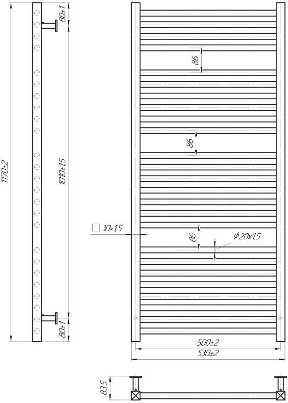 Водяна рушникосушка Mario INOX Гера  1170х530/500 білий глянець