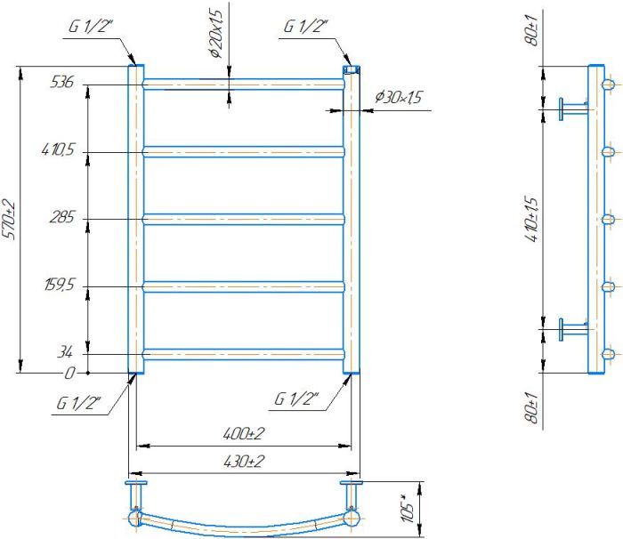 Водяна рушникосушка Mario INOX Класік HP  570х430/400 графіт
