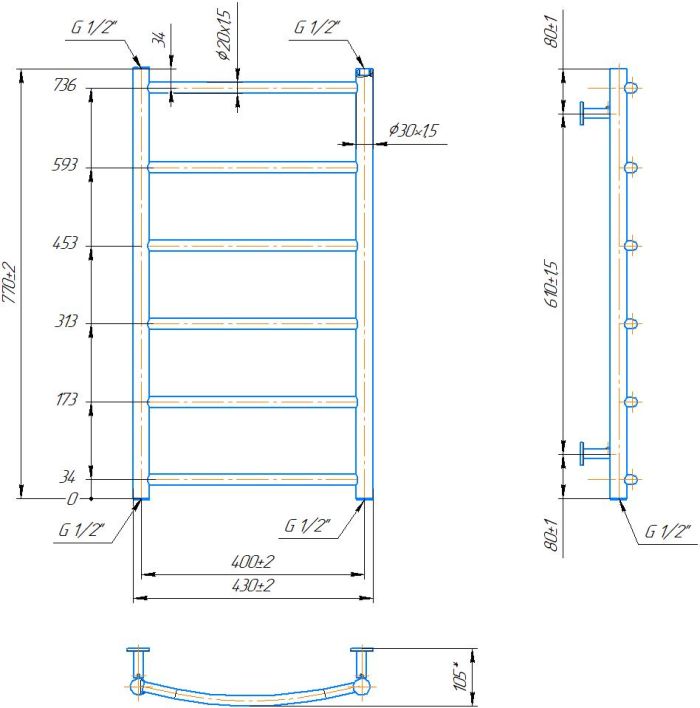 Водяна рушникосушка Mario INOX Класік HP  770х430/400 білий глянець
