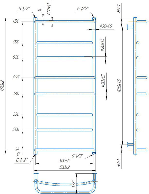 Водяна рушникосушка Mario INOX Люкс HP 1170х530/500