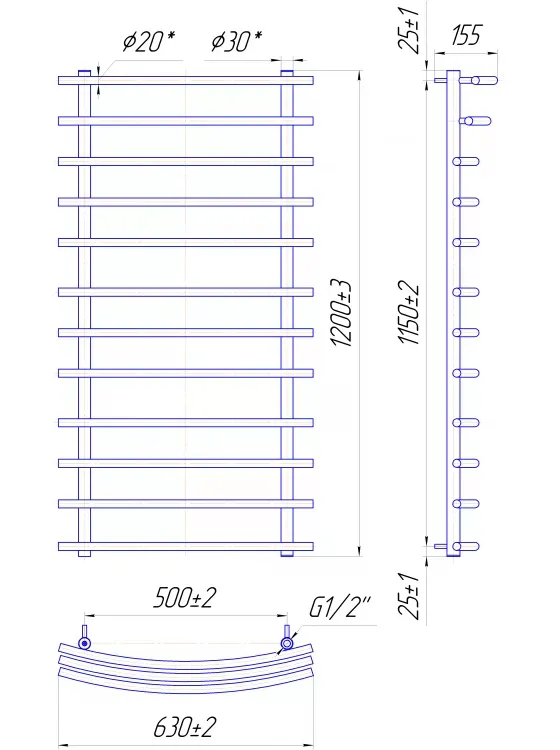 Полотенцесушитель МАРИО 1200х630/500
