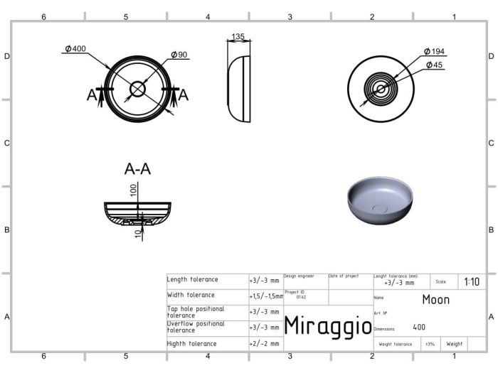 Умывальник Miraggio MOON MIRASOFT BLACK