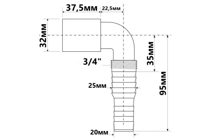 Наконечник McAlpine подключение к стиральной машине 32 мм MRWMF90-32