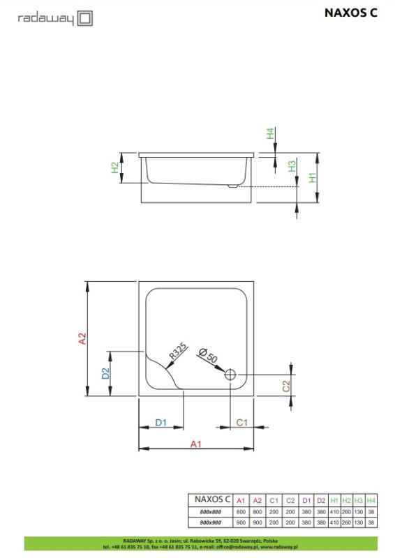 Душовий піддон Radaway Naxos C 900x900x410 білий