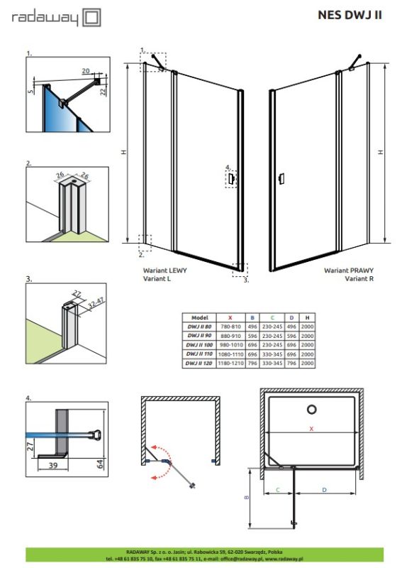 Душові двері Radaway NES Chrome DWJ II 1000Rx2000 прозоре скло
