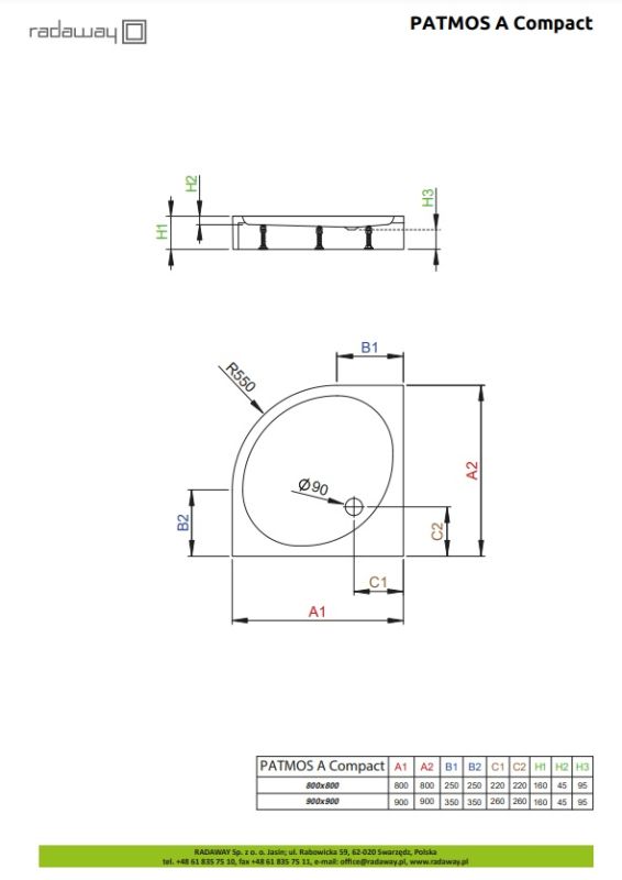 Душевой поддон Radaway Patmos A Compact 900x900x160 белый