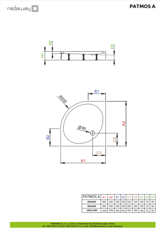 Душевой поддон Radaway Patmos A 800x800x160 белый